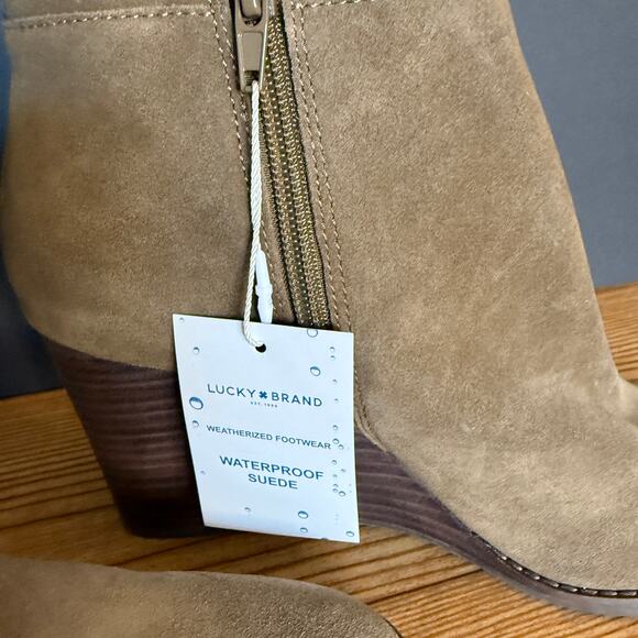 Lucky Brand Waterproof Leather Suede Wedge Yimina Ankle Boot Booties Sz 10 Green - Picture 9 of 16
